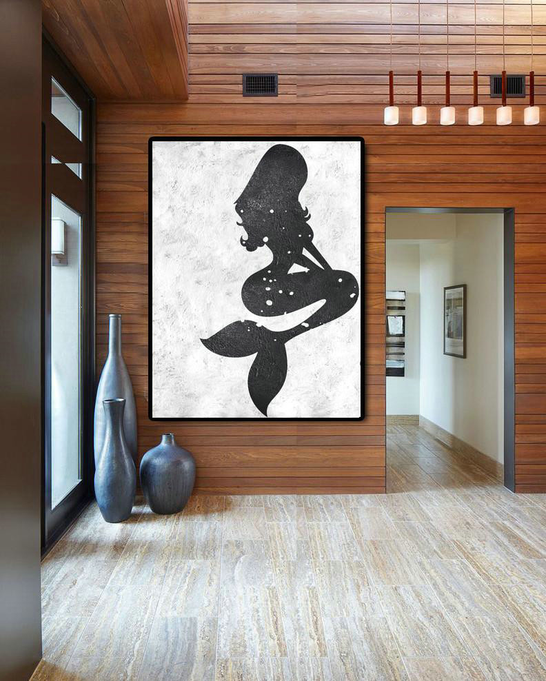 Large Abstract Art,Black And White Minimal Painting On Canvas - Large Contemporary Painting
